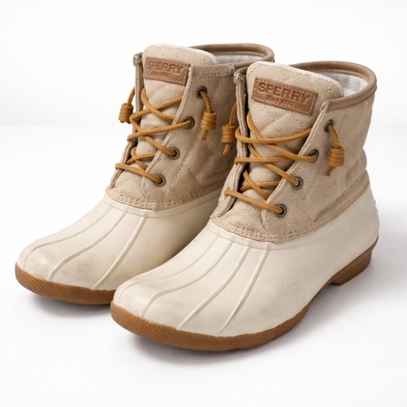 Sperry Top-Sider Shoes - Sperry Top-Sider Saltwater Duck Boots Womens 7.5 Tan Quilted Canvas STS99071 A2